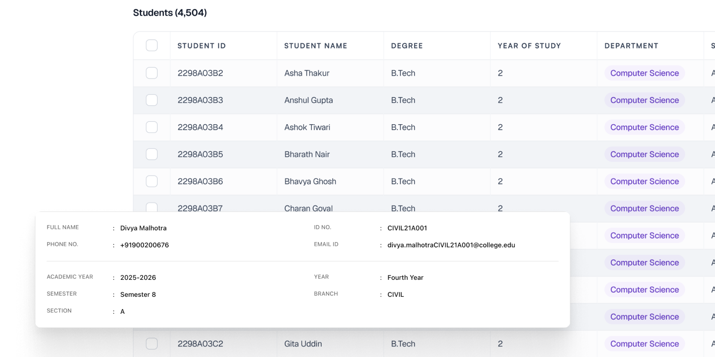 Students records preview